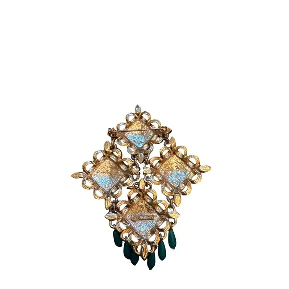 Sarah Coventry Gold Brooch Blue Red & Green Rhinestones Articulated - Picture 4 of 6